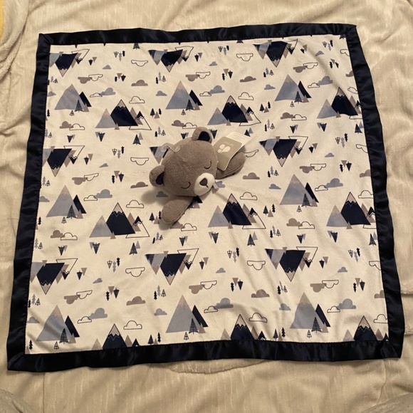 New Just Born Teddy Bear White Blue Mountains Plush Baby Security Blanket Lovey - Picture 2 of 3